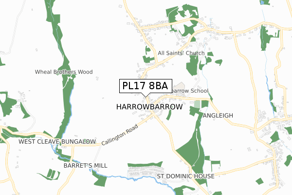 PL17 8BA map - small scale - OS Open Zoomstack (Ordnance Survey)