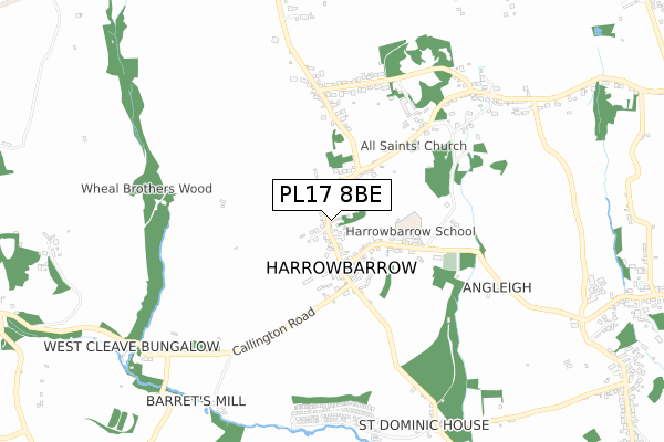 PL17 8BE map - small scale - OS Open Zoomstack (Ordnance Survey)