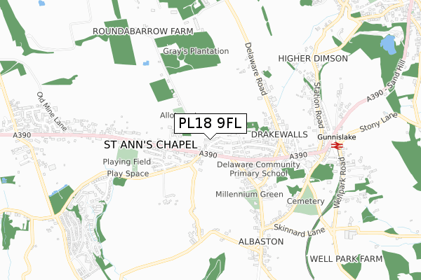 PL18 9FL map - small scale - OS Open Zoomstack (Ordnance Survey)