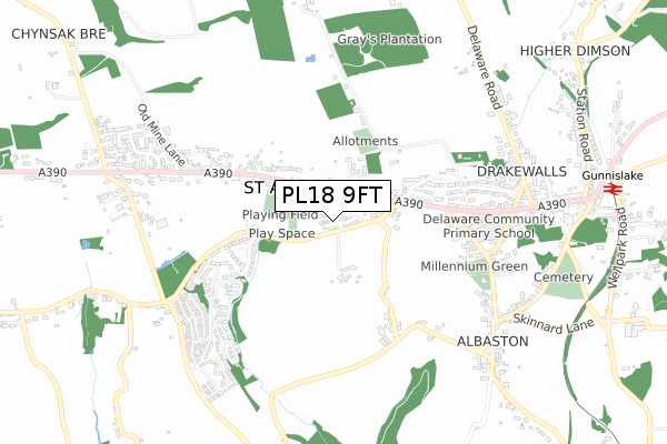 PL18 9FT map - small scale - OS Open Zoomstack (Ordnance Survey)