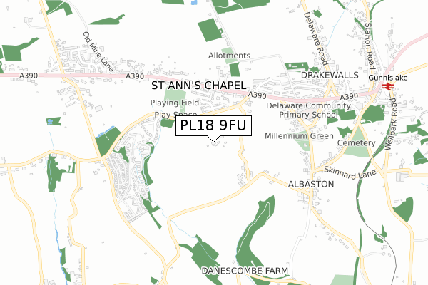 PL18 9FU map - small scale - OS Open Zoomstack (Ordnance Survey)