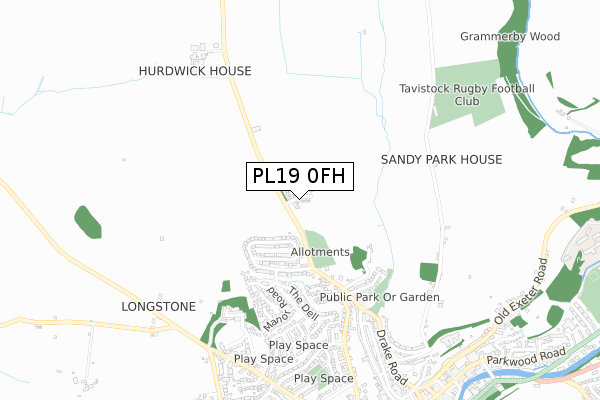 PL19 0FH map - small scale - OS Open Zoomstack (Ordnance Survey)