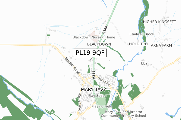 PL19 9QF map - small scale - OS Open Zoomstack (Ordnance Survey)