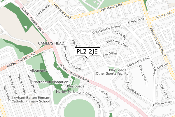 PL2 2JE map - large scale - OS Open Zoomstack (Ordnance Survey)