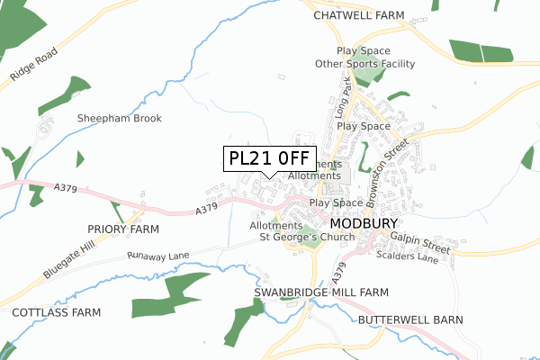 PL21 0FF map - small scale - OS Open Zoomstack (Ordnance Survey)