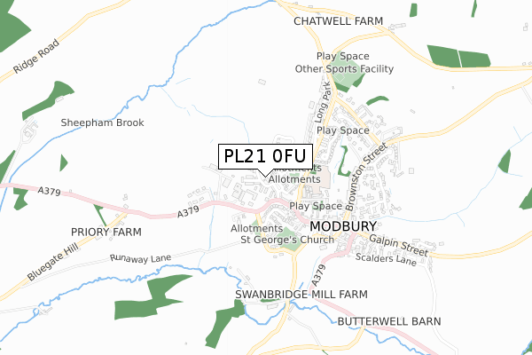 PL21 0FU map - small scale - OS Open Zoomstack (Ordnance Survey) PL21 0FU map - small scale - OS Open Zoomstack (Ordnance Survey)