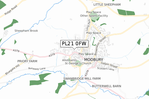 PL21 0FW map - small scale - OS Open Zoomstack (Ordnance Survey) PL21 0FW map - small scale - OS Open Zoomstack (Ordnance Survey)