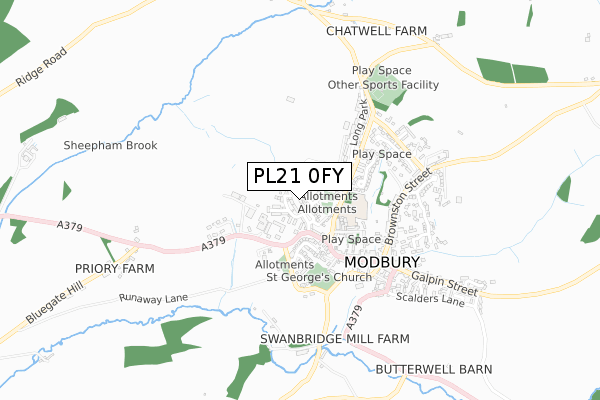PL21 0FY map - small scale - OS Open Zoomstack (Ordnance Survey) PL21 0FY map - small scale - OS Open Zoomstack (Ordnance Survey)