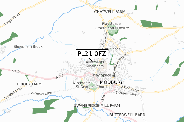 PL21 0FZ map - small scale - OS Open Zoomstack (Ordnance Survey)