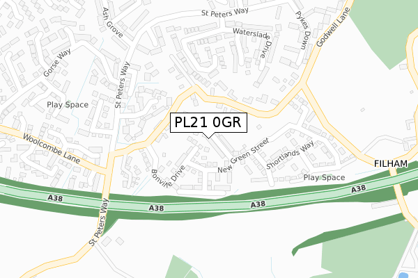 PL21 0GR map - large scale - OS Open Zoomstack (Ordnance Survey)