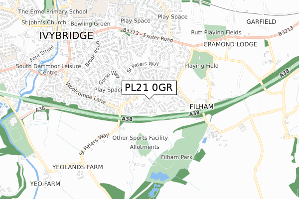 PL21 0GR map - small scale - OS Open Zoomstack (Ordnance Survey)