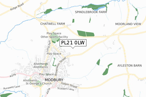PL21 0LW map - small scale - OS Open Zoomstack (Ordnance Survey) PL21 0LW map - small scale - OS Open Zoomstack (Ordnance Survey)