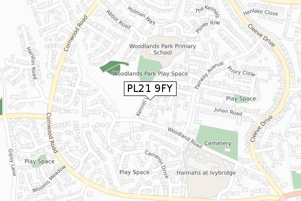 PL21 9FY map - large scale - OS Open Zoomstack (Ordnance Survey)