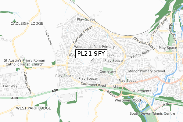 PL21 9FY map - small scale - OS Open Zoomstack (Ordnance Survey)