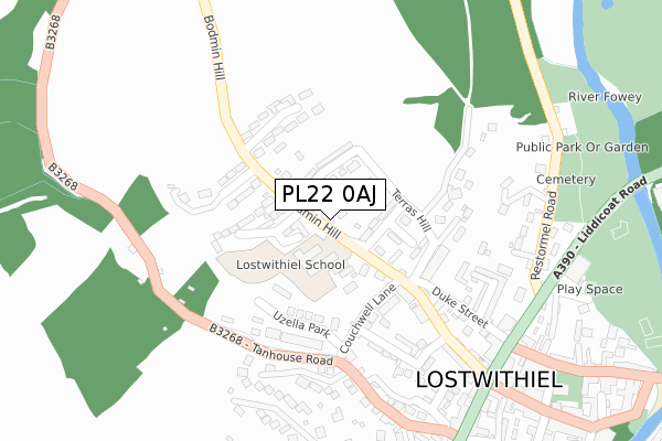 PL22 0AJ map - large scale - OS Open Zoomstack (Ordnance Survey)
