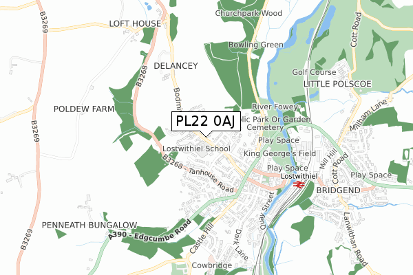 PL22 0AJ map - small scale - OS Open Zoomstack (Ordnance Survey)