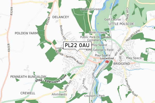 PL22 0AU map - small scale - OS Open Zoomstack (Ordnance Survey)