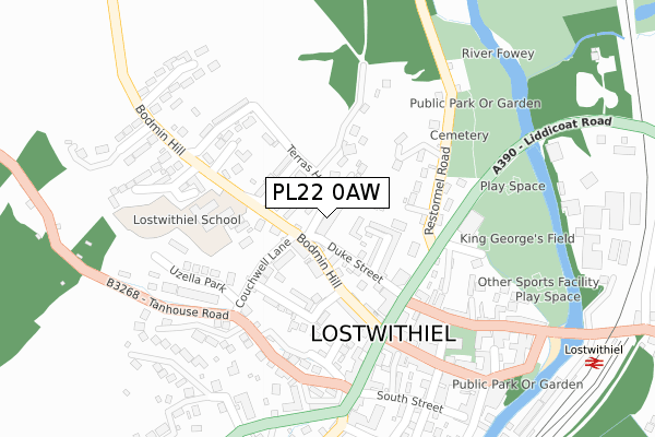 PL22 0AW map - large scale - OS Open Zoomstack (Ordnance Survey)