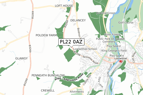 PL22 0AZ map - small scale - OS Open Zoomstack (Ordnance Survey)