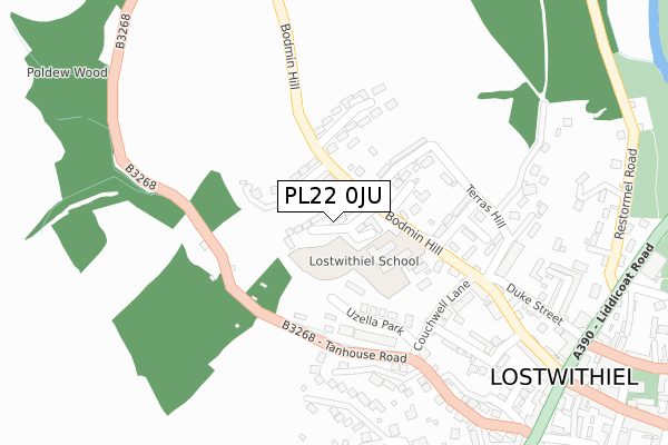PL22 0JU map - large scale - OS Open Zoomstack (Ordnance Survey)