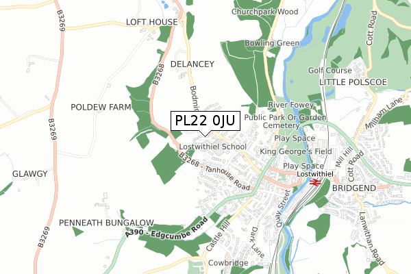 PL22 0JU map - small scale - OS Open Zoomstack (Ordnance Survey)