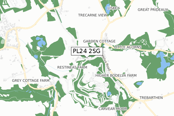 PL24 2SG map - small scale - OS Open Zoomstack (Ordnance Survey)