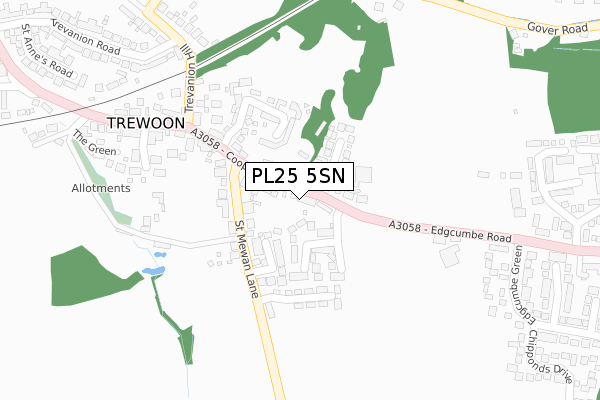 PL25 5SN map - large scale - OS Open Zoomstack (Ordnance Survey)