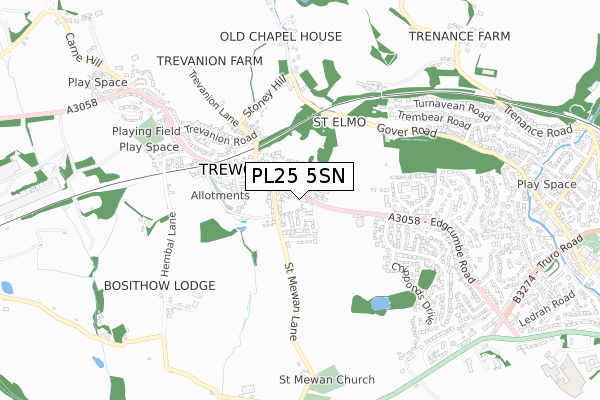 PL25 5SN map - small scale - OS Open Zoomstack (Ordnance Survey)