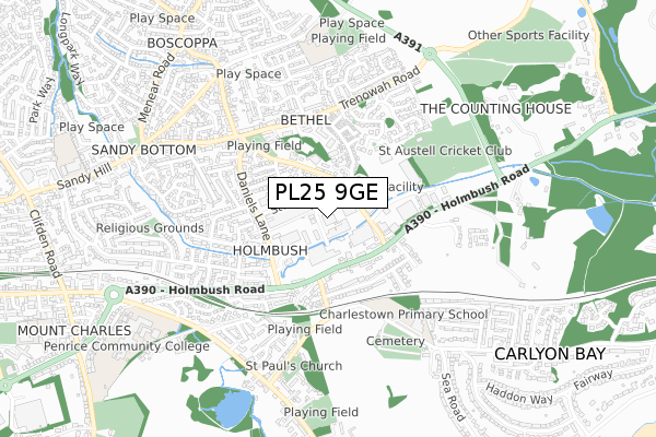 PL25 9GE map - small scale - OS Open Zoomstack (Ordnance Survey) PL25 9GE map - small scale - OS Open Zoomstack (Ordnance Survey)