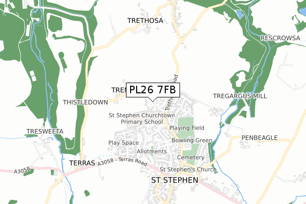 PL26 7FB map - small scale - OS Open Zoomstack (Ordnance Survey)