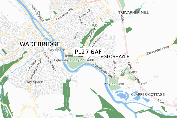 PL27 6AF map - small scale - OS Open Zoomstack (Ordnance Survey)