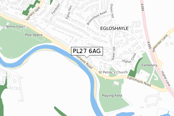 PL27 6AG map - large scale - OS Open Zoomstack (Ordnance Survey)