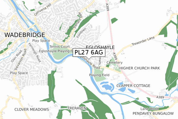 PL27 6AG map - small scale - OS Open Zoomstack (Ordnance Survey)