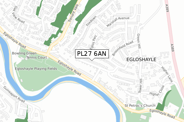 PL27 6AN map - large scale - OS Open Zoomstack (Ordnance Survey)