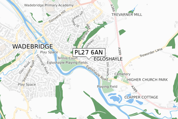 PL27 6AN map - small scale - OS Open Zoomstack (Ordnance Survey)