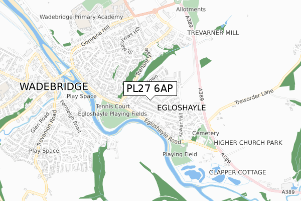 PL27 6AP map - small scale - OS Open Zoomstack (Ordnance Survey)