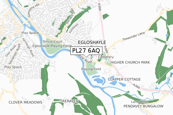 PL27 6AQ map - small scale - OS Open Zoomstack (Ordnance Survey)