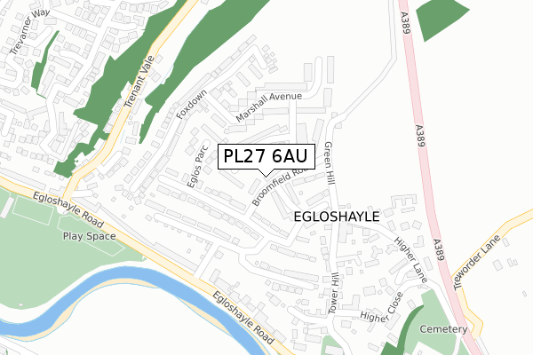 PL27 6AU map - large scale - OS Open Zoomstack (Ordnance Survey)