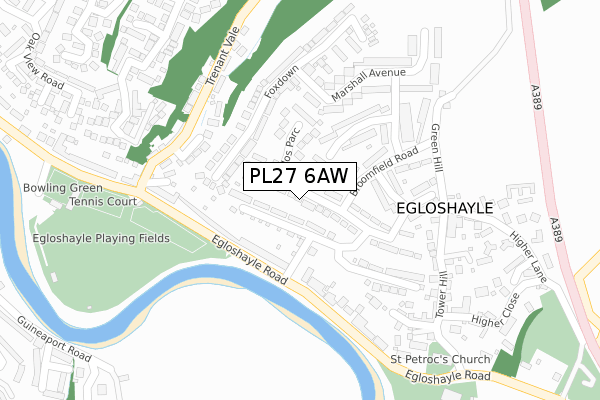 PL27 6AW map - large scale - OS Open Zoomstack (Ordnance Survey)