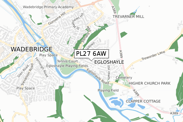 PL27 6AW map - small scale - OS Open Zoomstack (Ordnance Survey)