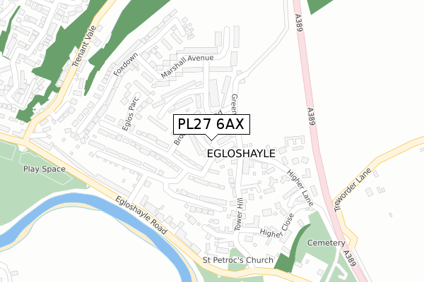 PL27 6AX map - large scale - OS Open Zoomstack (Ordnance Survey)