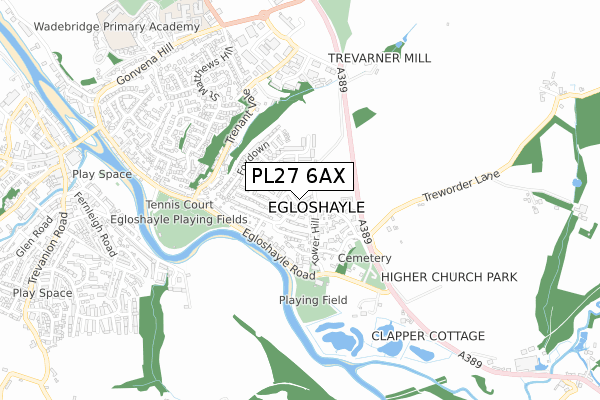 PL27 6AX map - small scale - OS Open Zoomstack (Ordnance Survey)