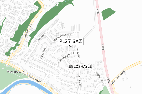 PL27 6AZ map - large scale - OS Open Zoomstack (Ordnance Survey)