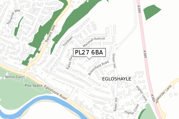 PL27 6BA map - large scale - OS Open Zoomstack (Ordnance Survey)