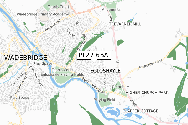 PL27 6BA map - small scale - OS Open Zoomstack (Ordnance Survey)