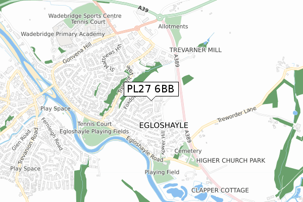 PL27 6BB map - small scale - OS Open Zoomstack (Ordnance Survey)