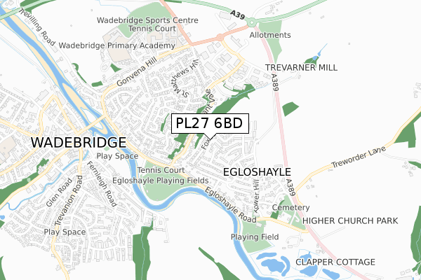 PL27 6BD map - small scale - OS Open Zoomstack (Ordnance Survey)