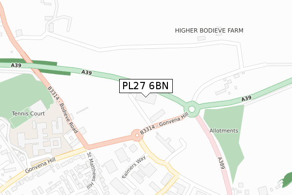 PL27 6BN map - large scale - OS Open Zoomstack (Ordnance Survey)