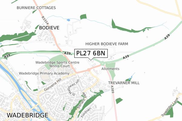 PL27 6BN map - small scale - OS Open Zoomstack (Ordnance Survey)