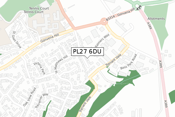 PL27 6DU map - large scale - OS Open Zoomstack (Ordnance Survey)